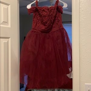 Wine red off shoulder dress